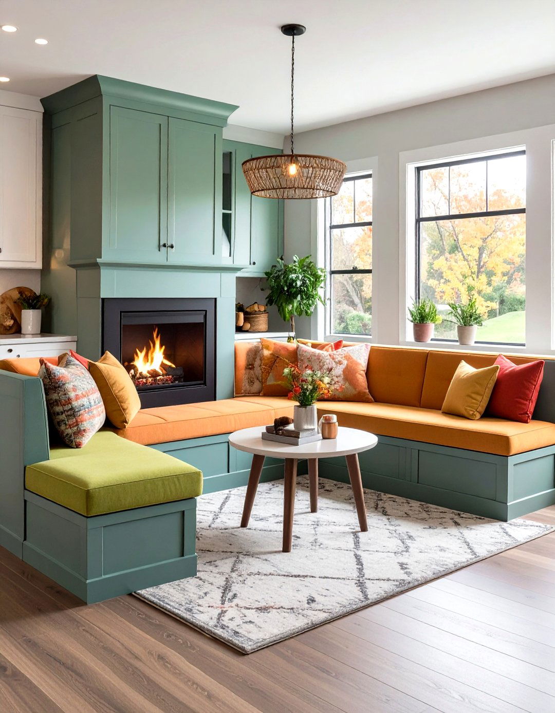 Corner Banquette Fireplace Seating in Kitchen - 20 Fireplace Seating Ideas