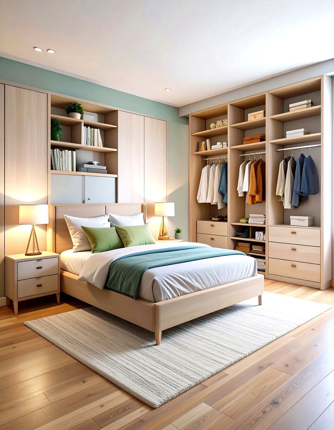 Corner Bed with Floor to Ceiling Storage Towers - 20 Corner Bed Ideas