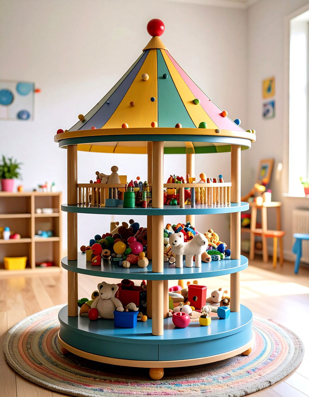 Corner Carousels to Maximize Playroom Storage - 20 Playroom Storage Ideas