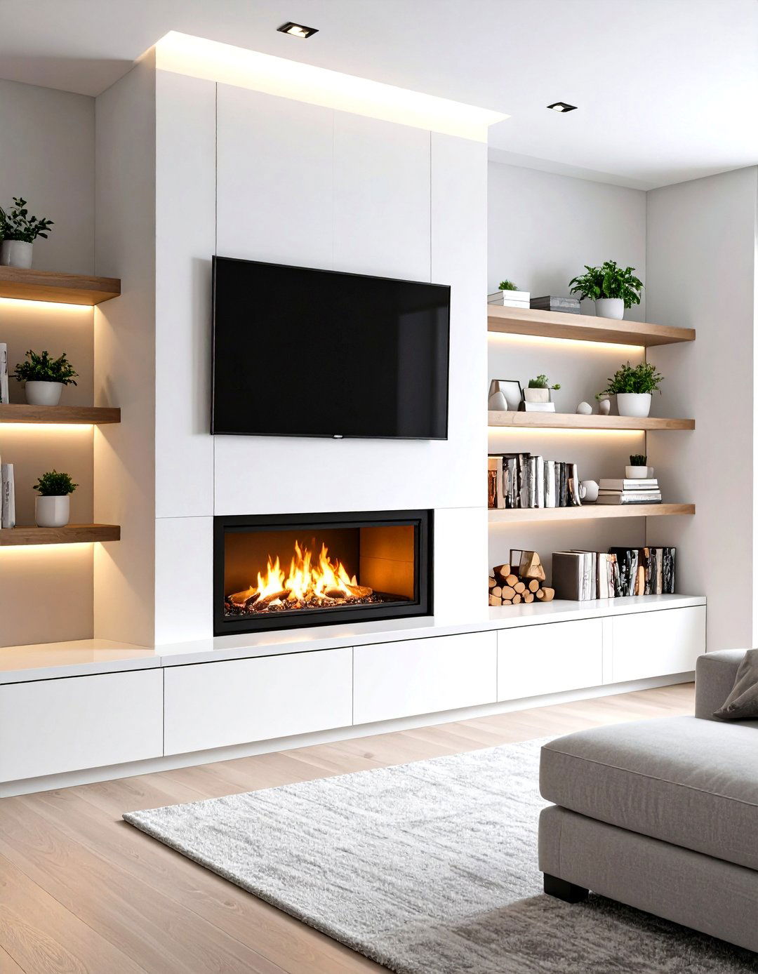 Corner Electric Fireplace with Swivel TV - 20 Electric Fireplace Ideas With Tv Above