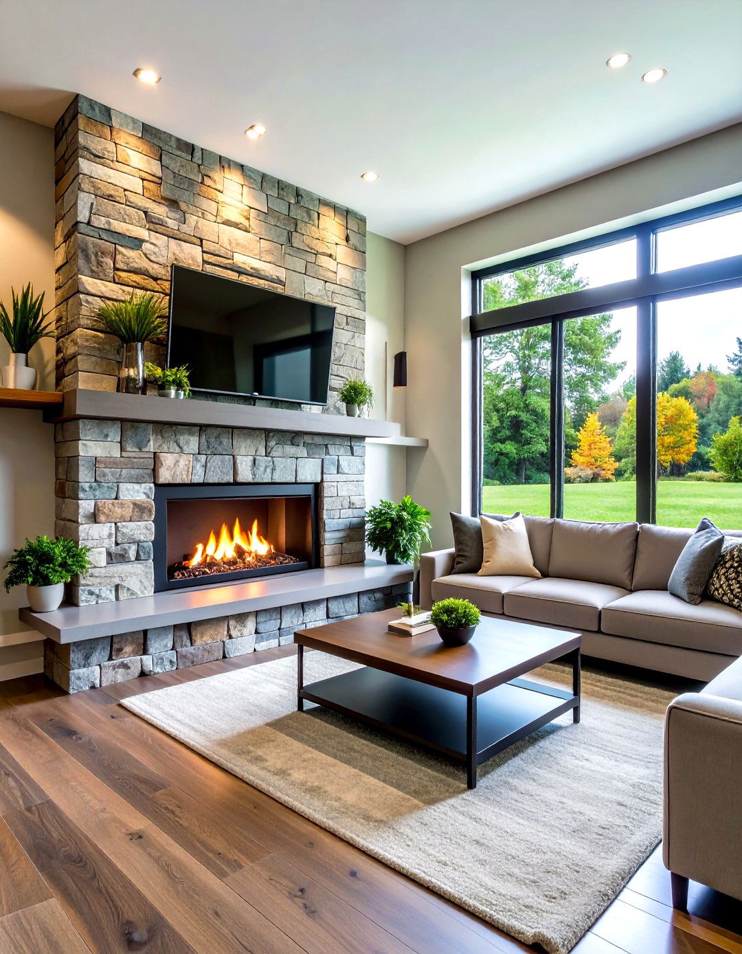 Corner Faux Stone Fireplace to Maximize Small Spaces - 20 Faux Stone Fireplace Ideas
