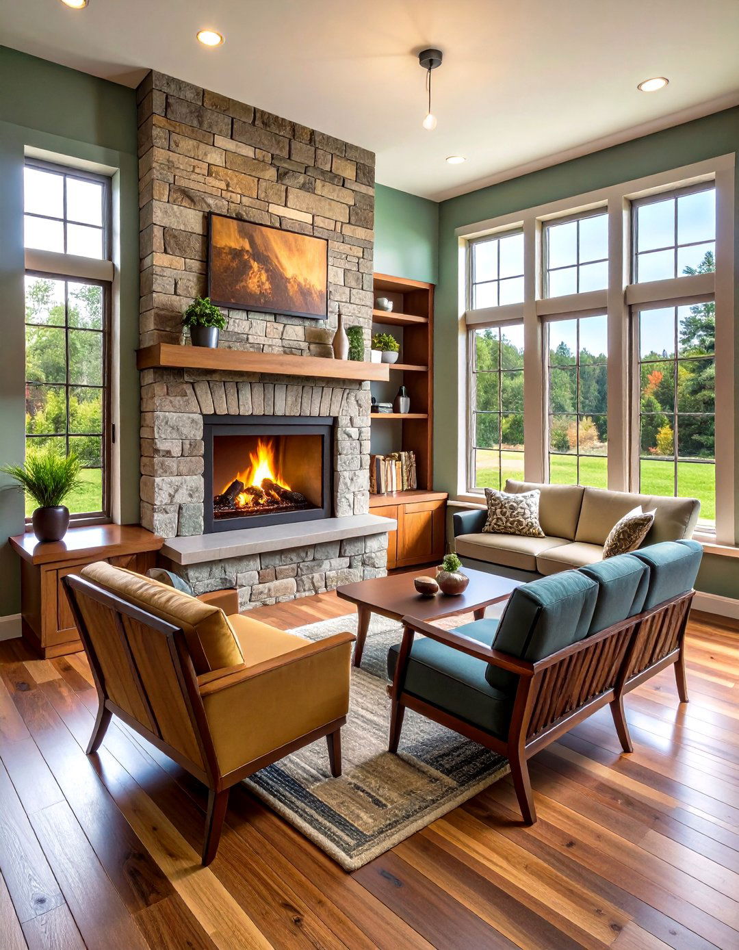 Corner Fireplace for Space Efficiency - 20 Sunroom With Fireplace Ideas