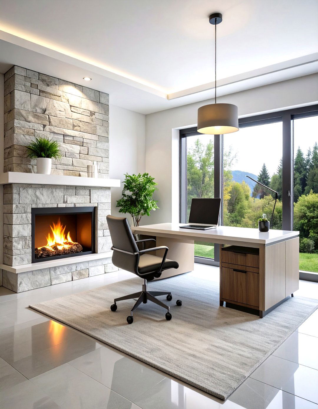 Corner Fireplace to Maximize Office Layout - 20 Home Office With Fireplace Ideas