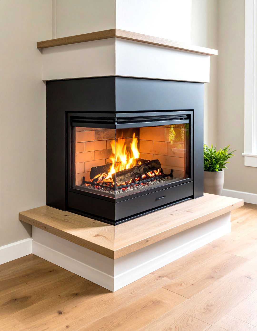 Corner Fireplace with Clean Lines - 20 Scandinavian Fireplace Ideas