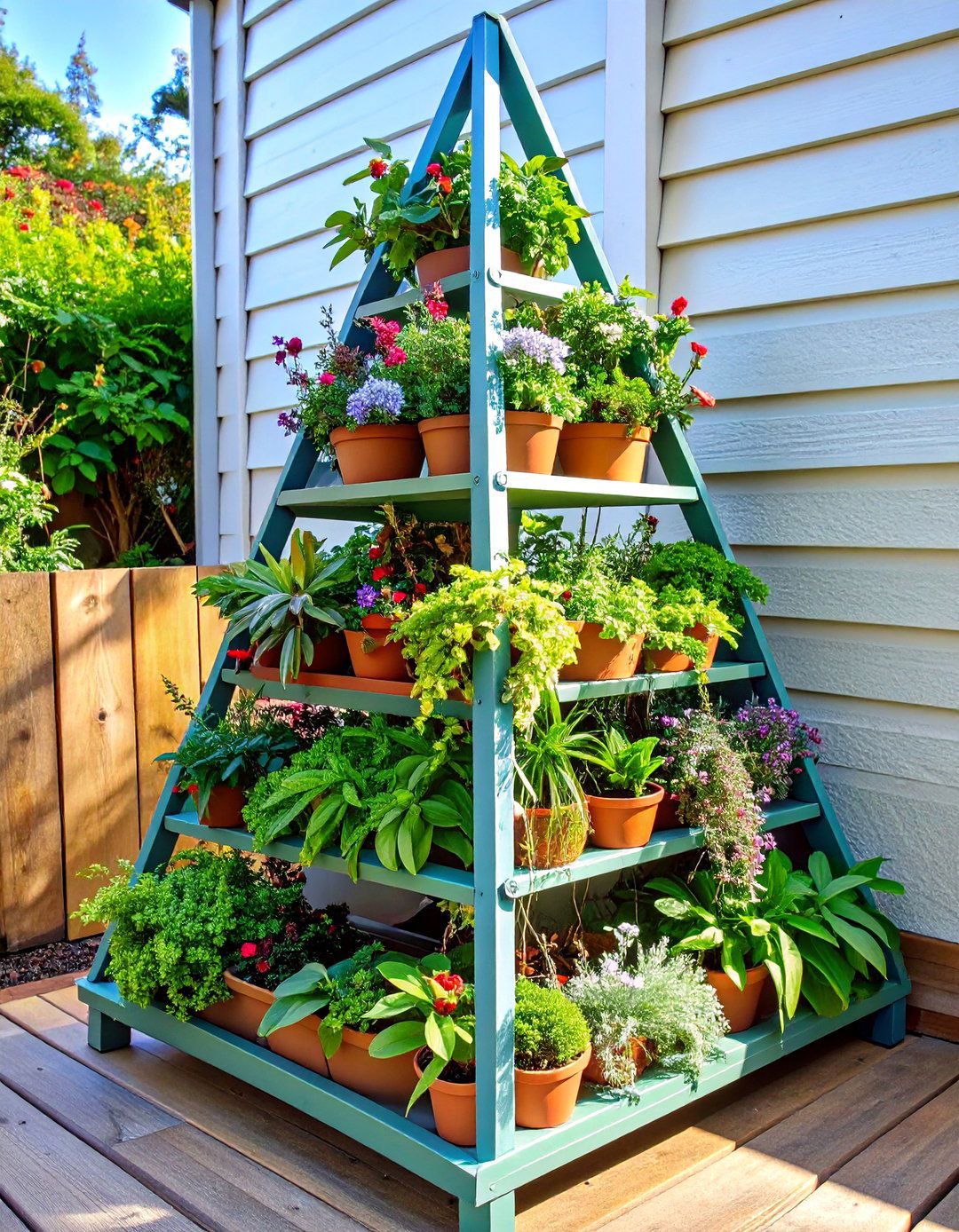 Corner Fit Outdoor Plant Stand with Triangular Design - 20 Outdoor Plant Stand Ideas