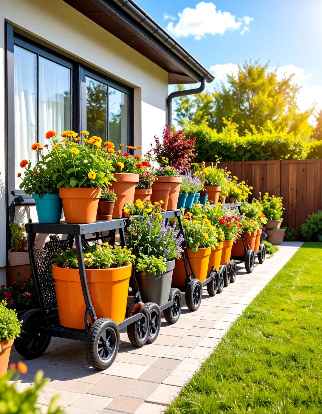 Corner Garden Ideas With Pots on Wheels for Mobility - 20 Corner Garden Ideas With Pots