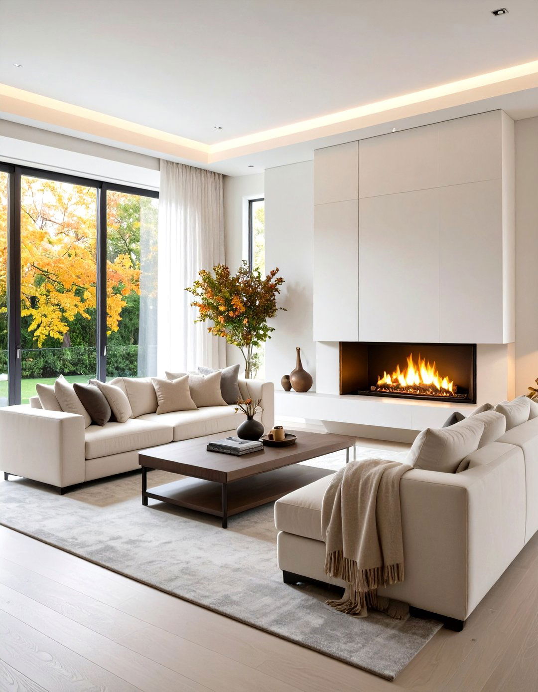 Corner Gas Fireplace with Curved Design Elements - 20 Corner Gas Fireplace Ideas