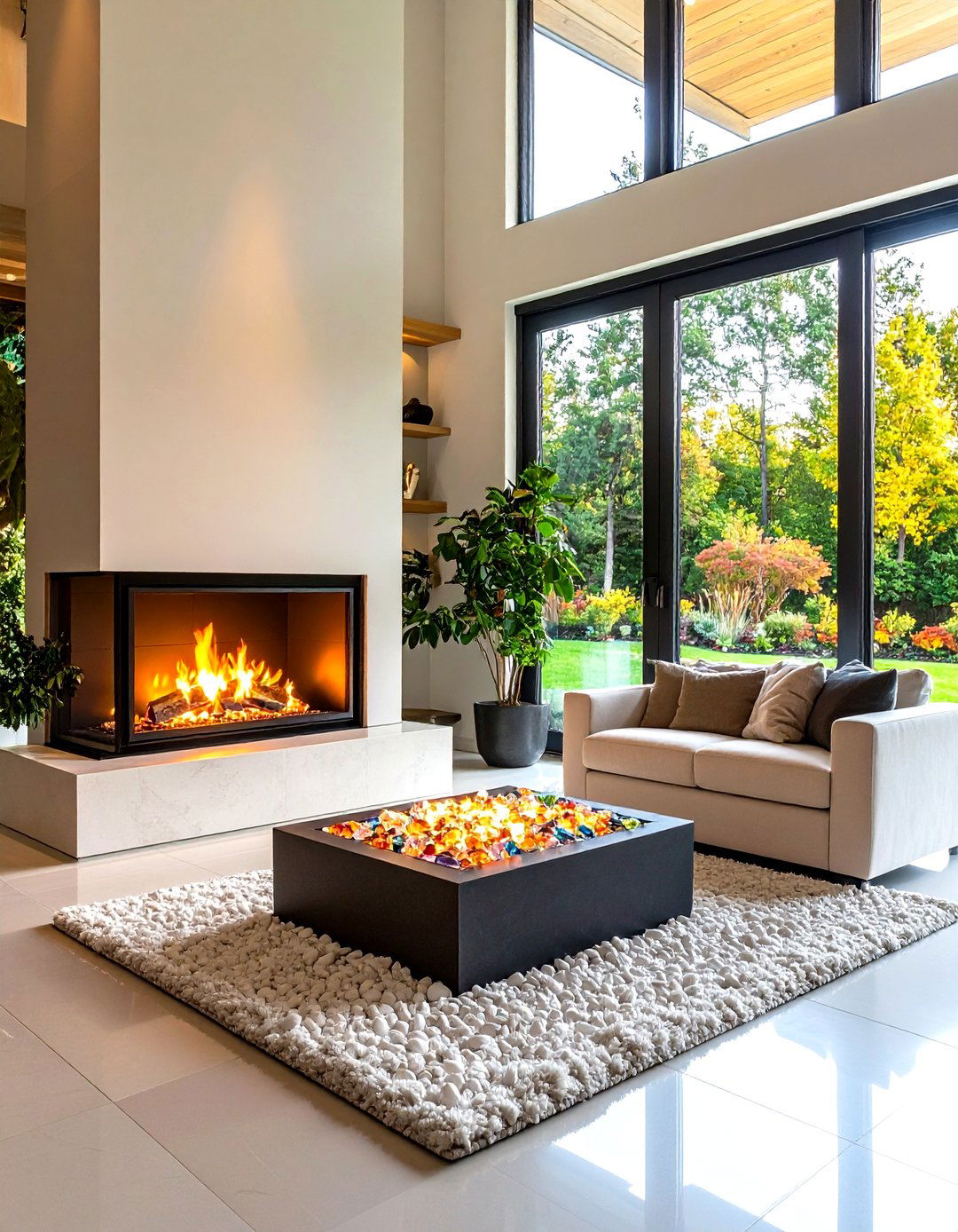 Corner Gas Fireplace with Glass Media and Contemporary Styling - 20 Corner Gas Fireplace Ideas