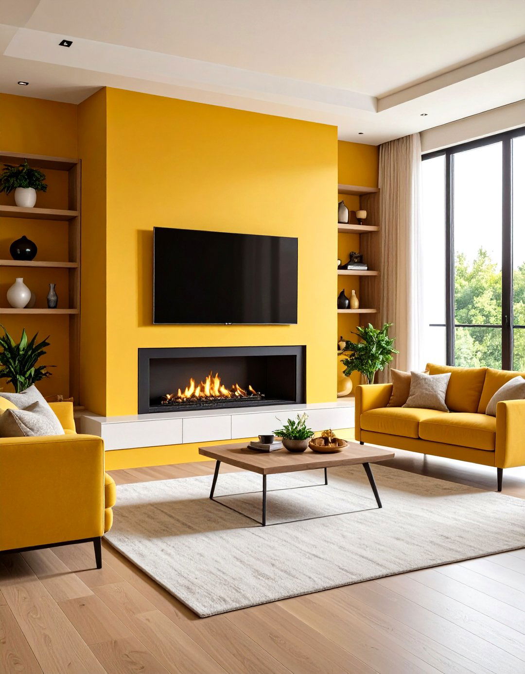 Corner Gas Fireplace with Integrated Television Mounting - 20 Corner Gas Fireplace Ideas