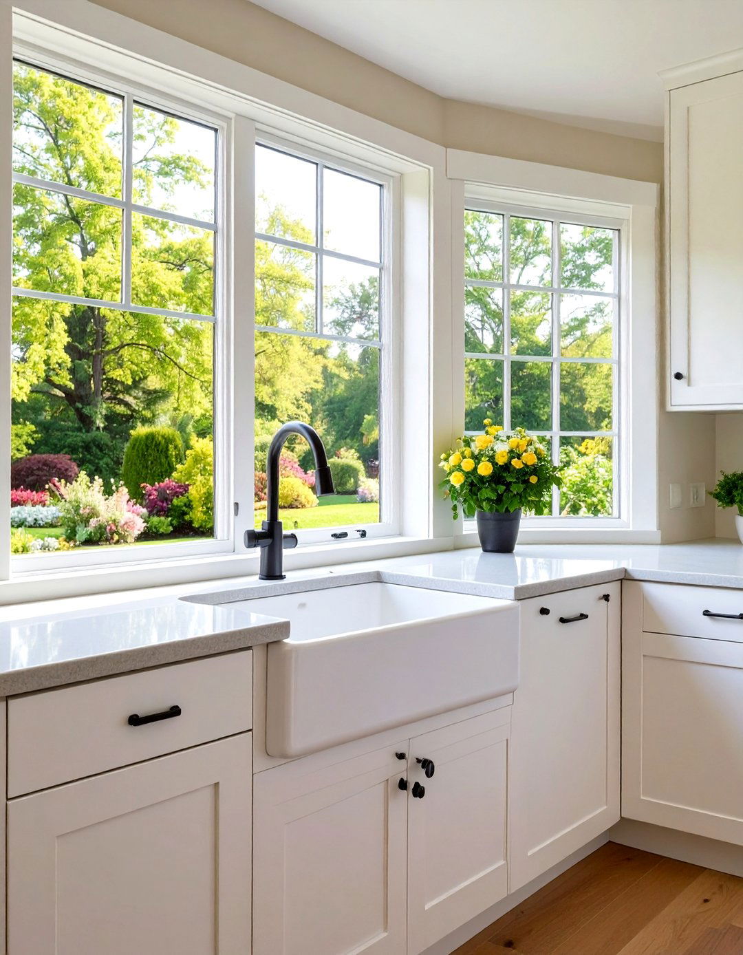 Corner Kitchen Sink with Window View Placement - 20 Corner Kitchen Sink Ideas