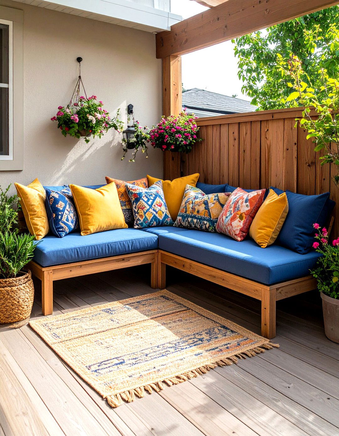 Corner L shaped Bench - 20 Small Patio Ideas