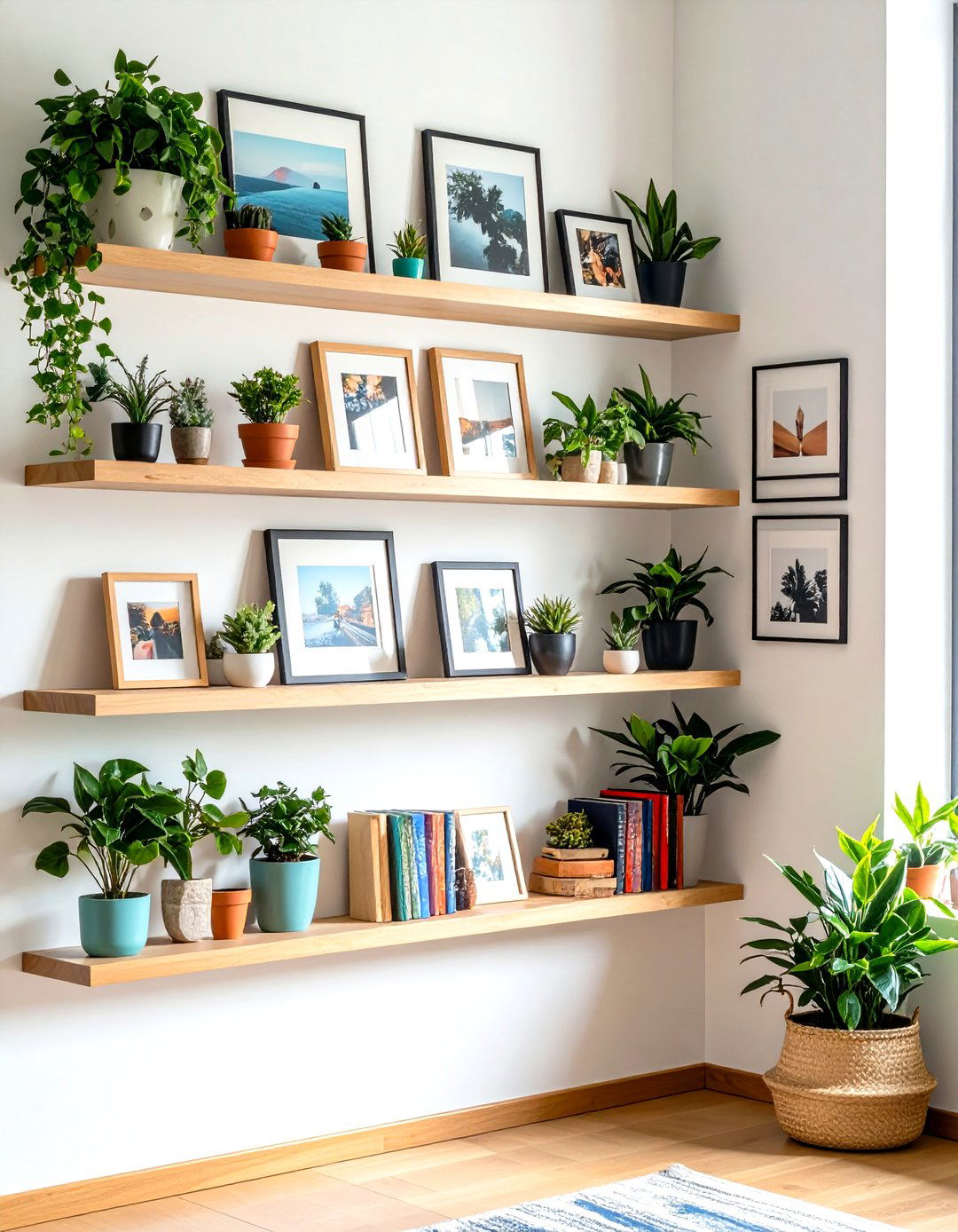 Corner Ledge Photo Wall - 20 Photo Wall Ideas