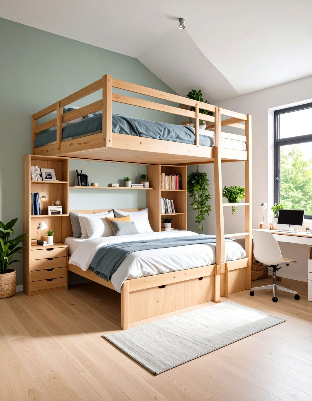 Corner Loft Bed with Underneath Workspace - 20 Corner Bed Ideas