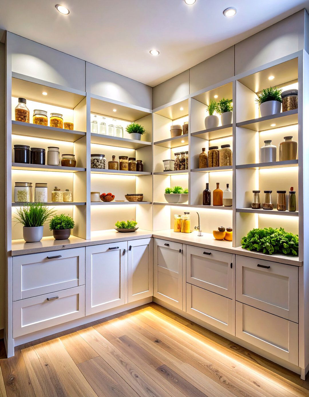 Corner Pantry with Custom LED Lighting Systems - 20 Corner Pantry Ideas