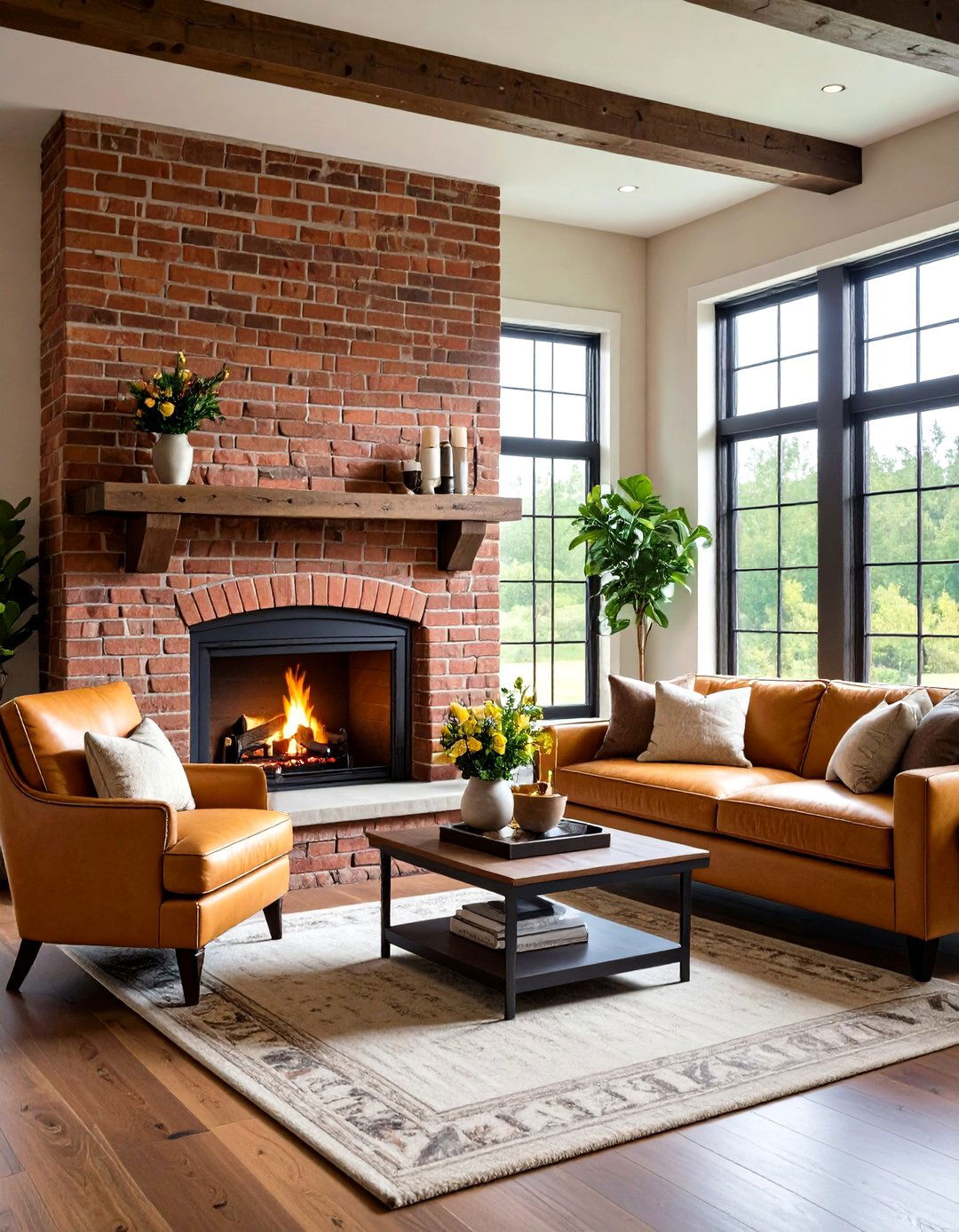 Corner Placement Rustic Brick Fireplace - 20 Rustic Brick Fireplace Ideas