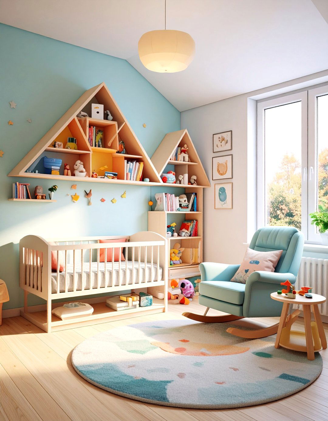 Corner Shelves and Seating Nooks - 20 Small Nursery Ideas