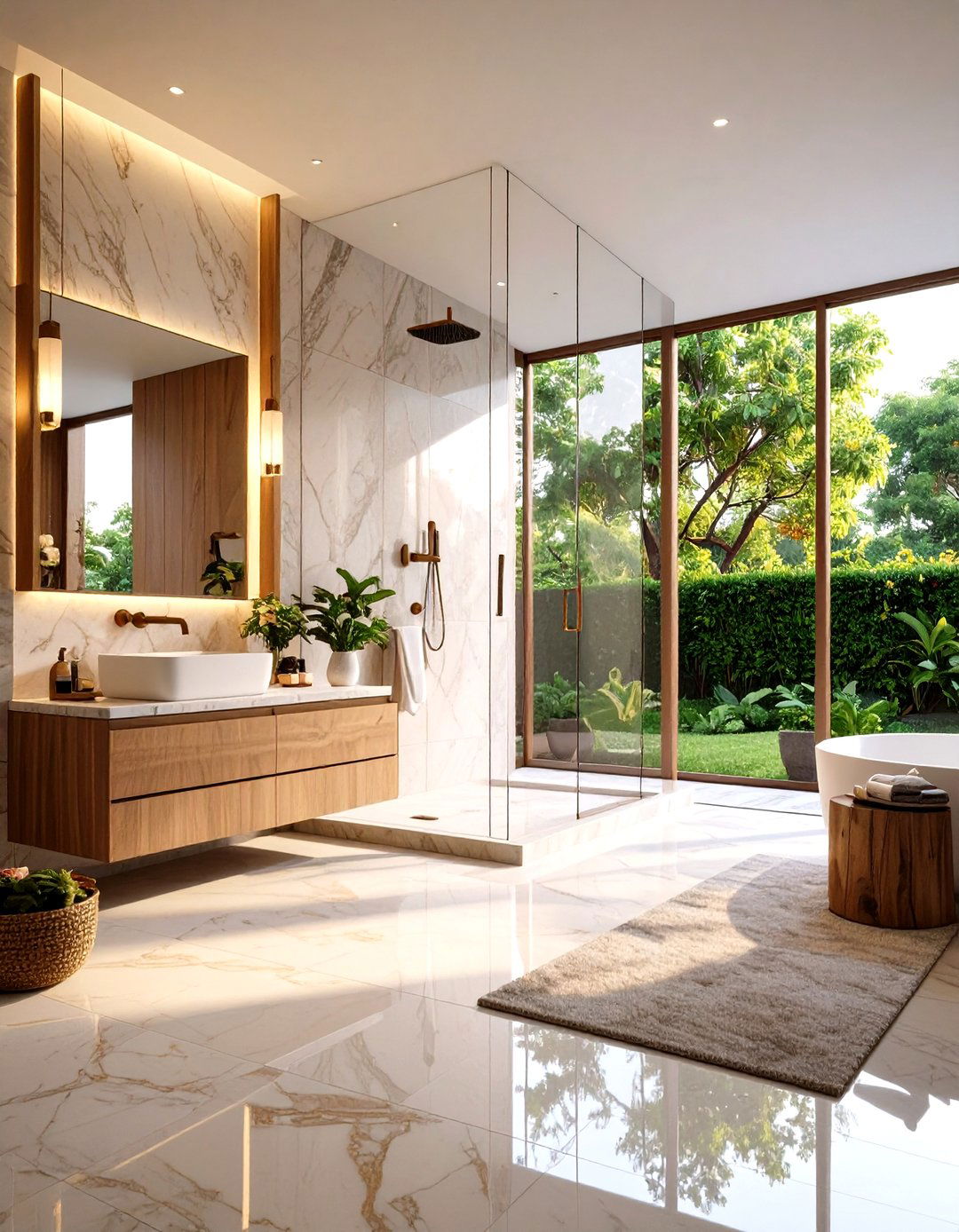 Corner Shower with Built in Marble Bench - 20 Corner Shower Ideas