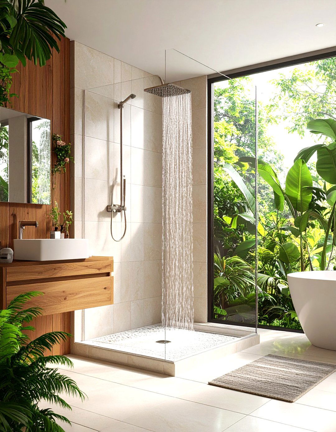 Corner Shower with Contrasting Grout Lines - 20 Corner Shower Ideas
