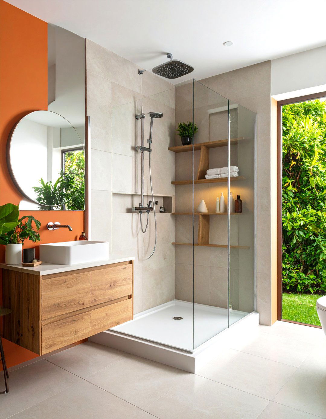 Corner Shower with Corner Shelving System - 20 Corner Shower Ideas