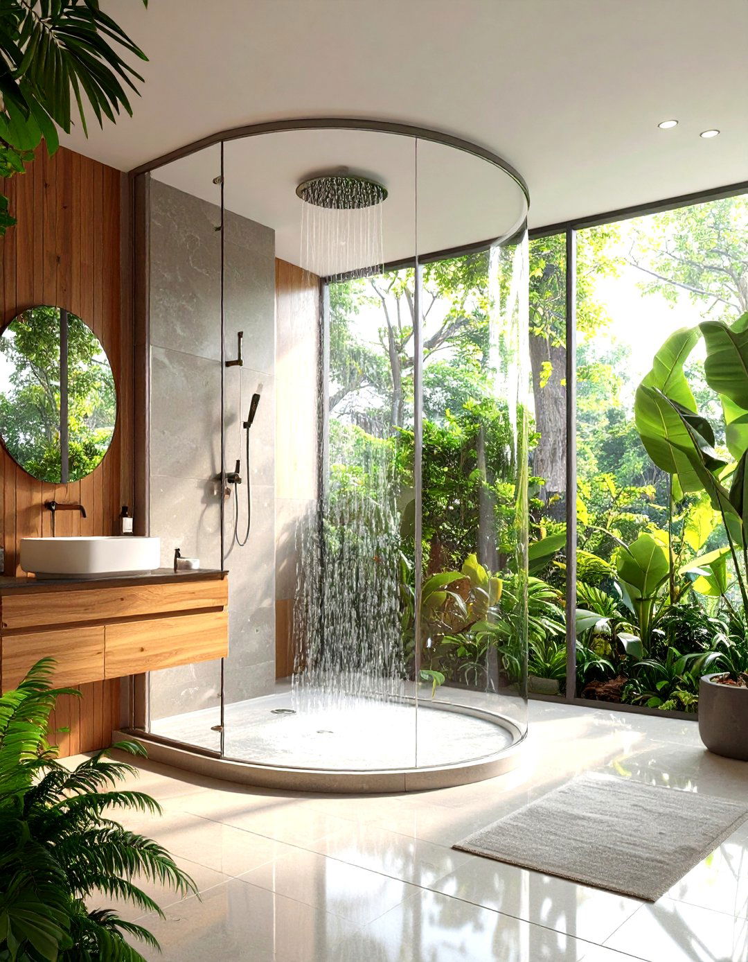 Corner Shower with Curved Glass Enclosure - 20 Corner Shower Ideas