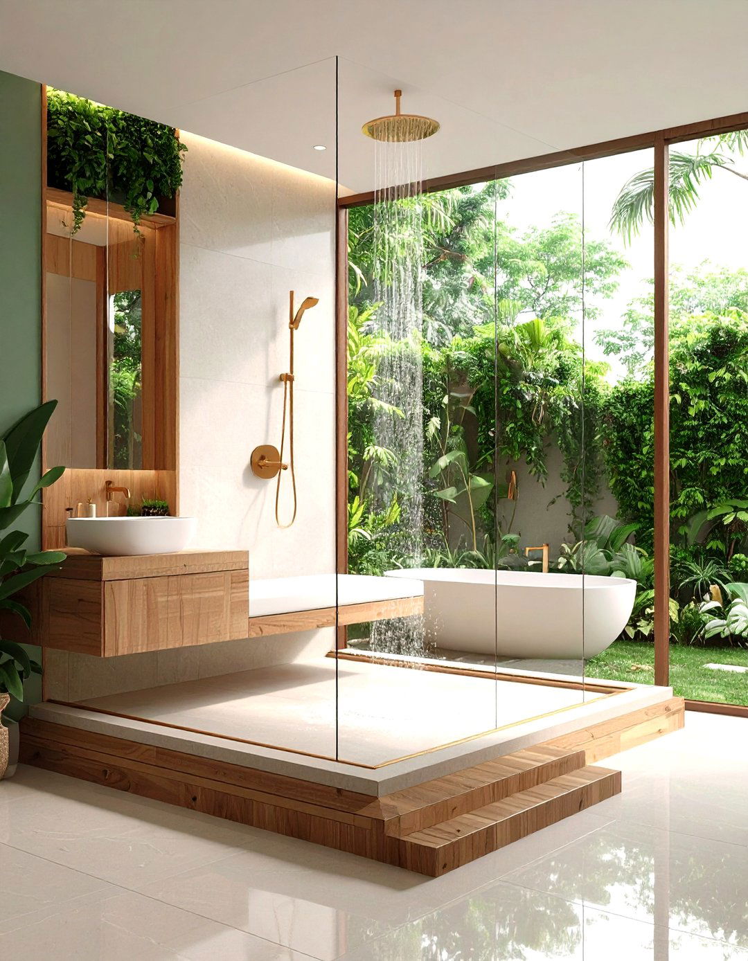 Corner Shower with Floating Corner Bench - 20 Corner Shower Ideas
