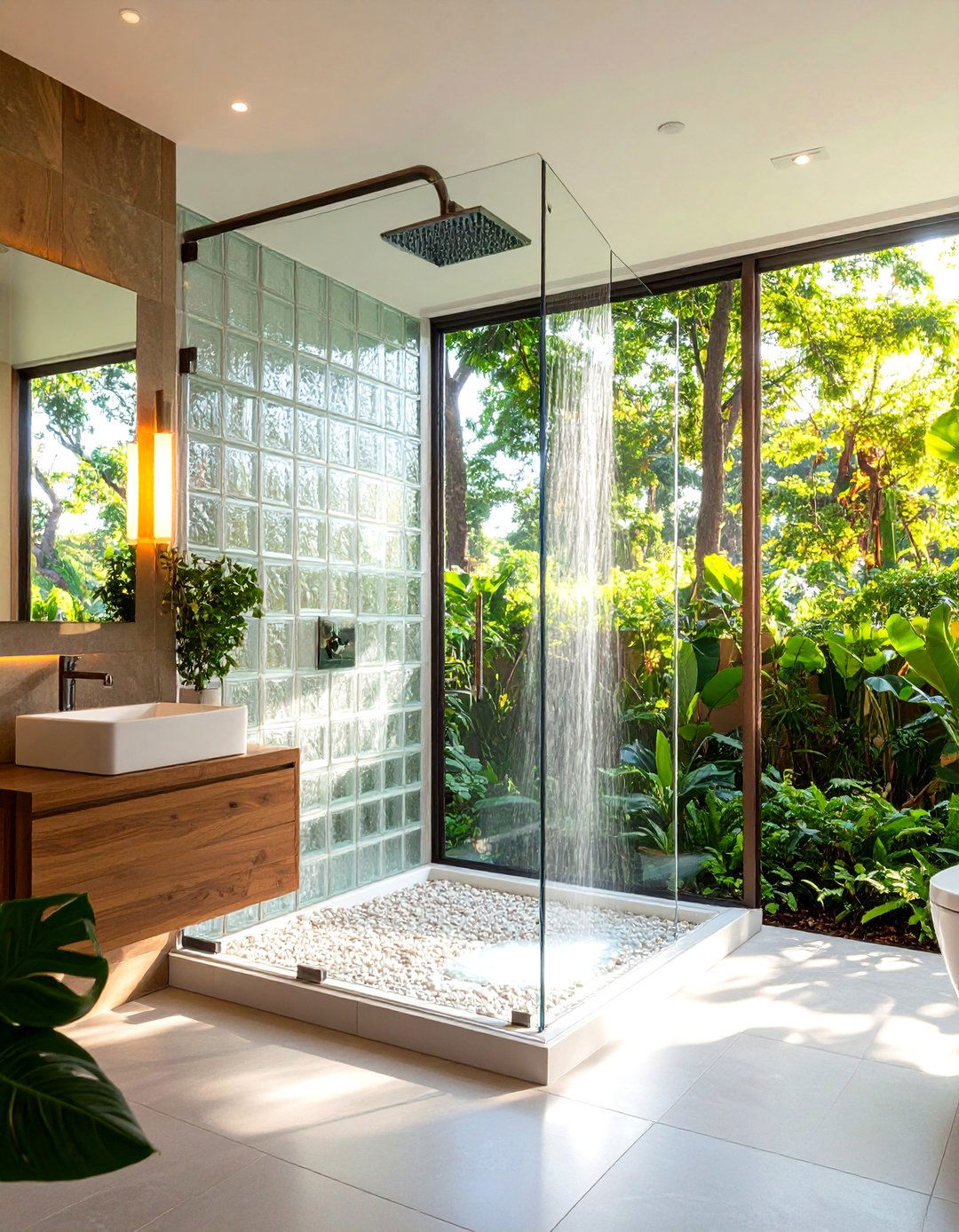 Corner Shower with Glass Block Walls - 20 Corner Shower Ideas