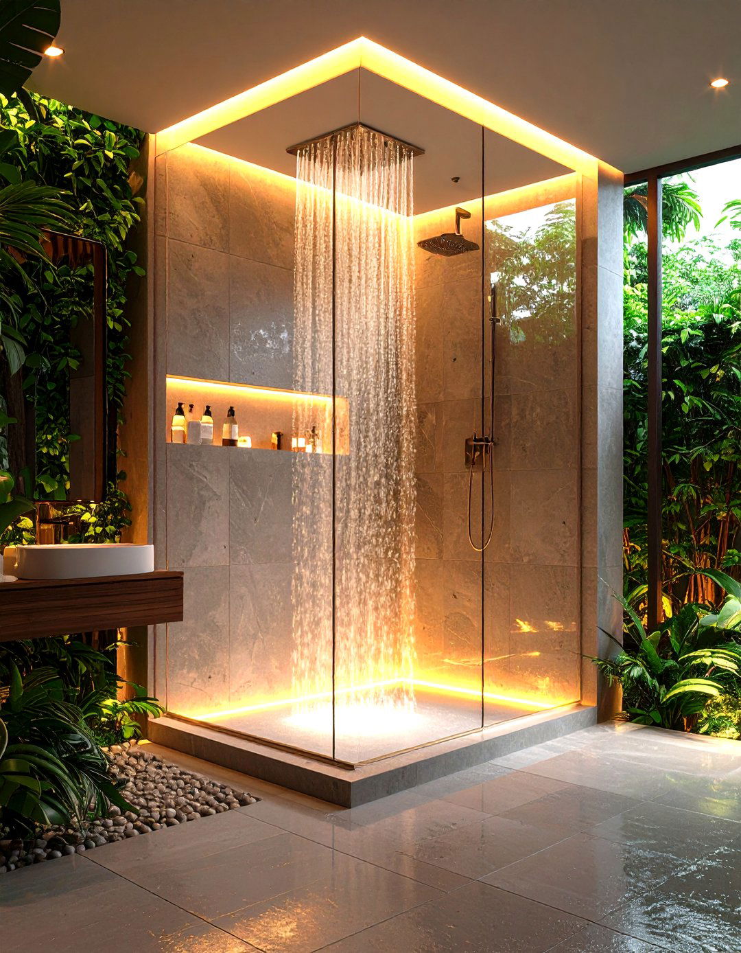 Corner Shower with LED Lighting Features - 20 Corner Shower Ideas