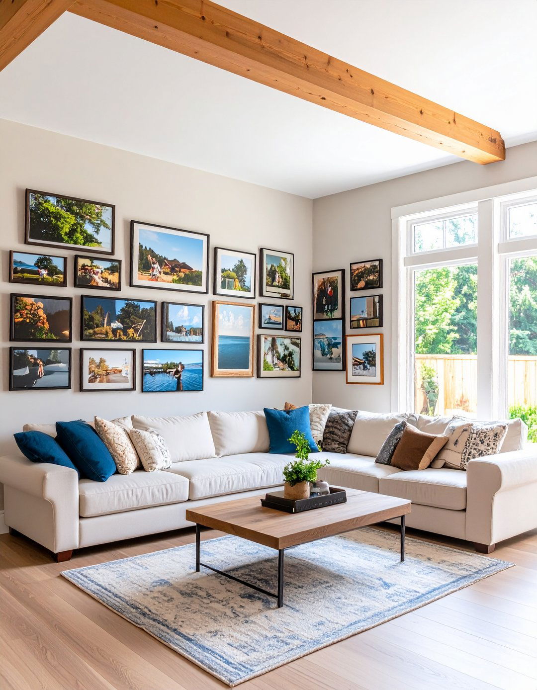 Corner Wrapping Display to Soften Angles - 20 Family Picture Wall Ideas
