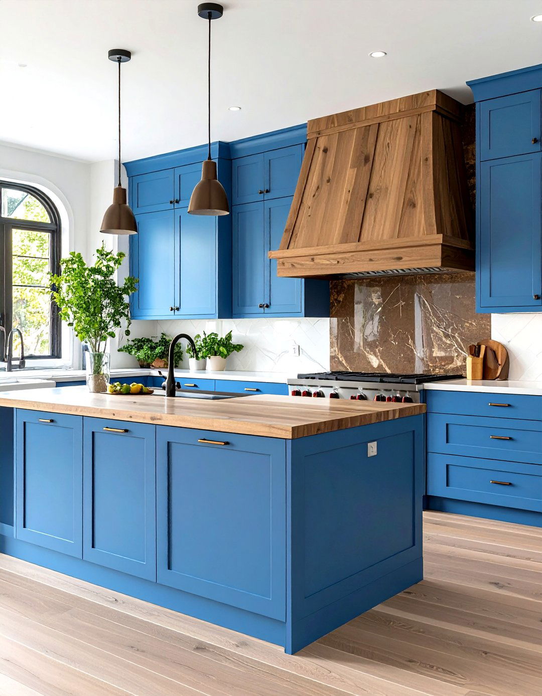 Cornflower Blue Kitchen Cabinets with Brown Granite Accent Wall - 20 blue kitchen cabinets with brown granite countertops