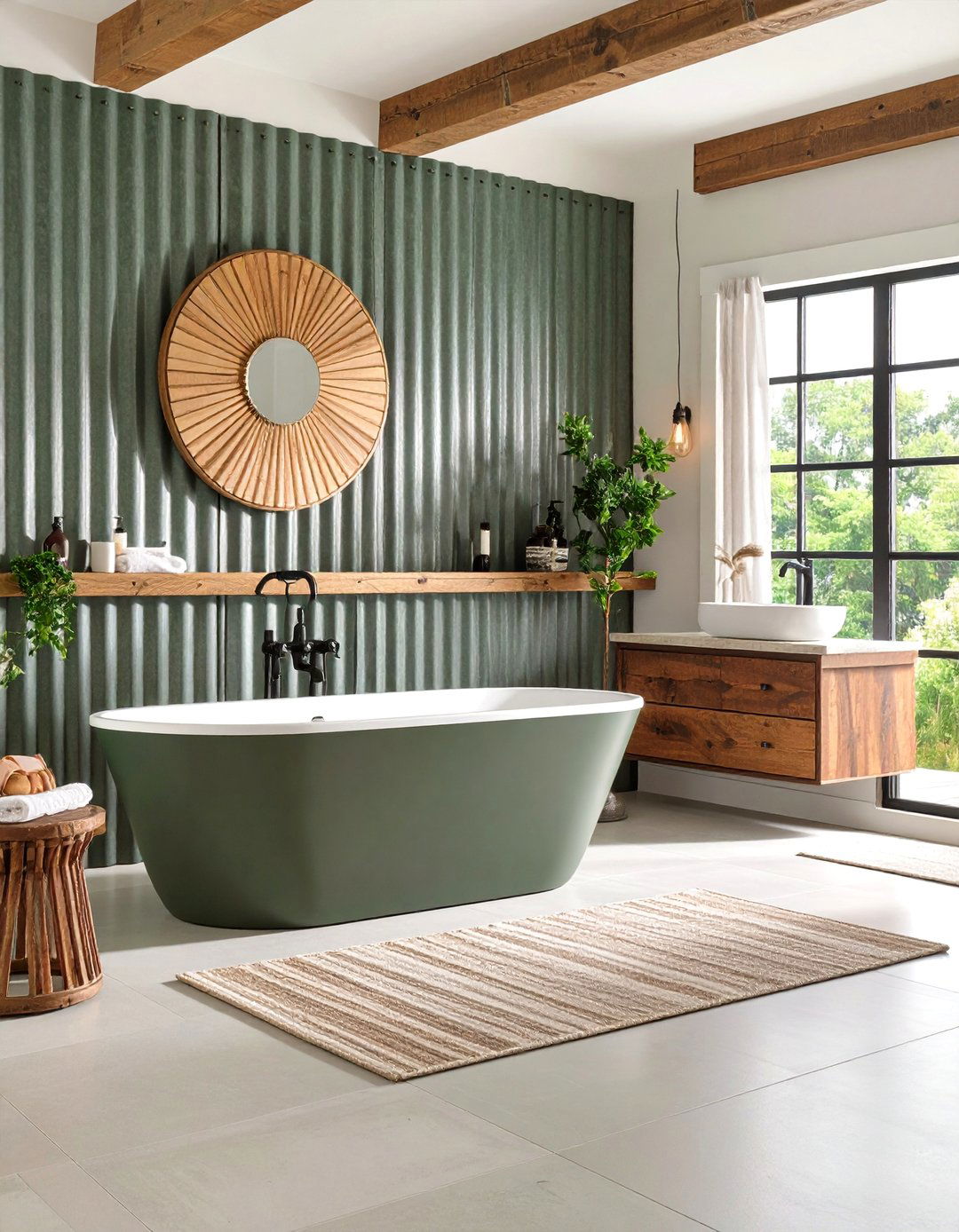 Corrugated Metal Bathroom Wainscoting Accent - 20 Bathroom Wainscoting Ideas