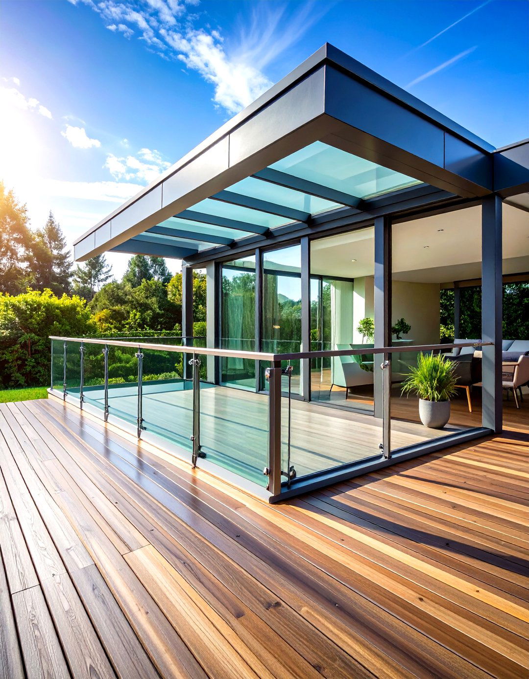 Corrugated Metal Partially Covered Deck Style - 20 Partially Covered Deck Ideas