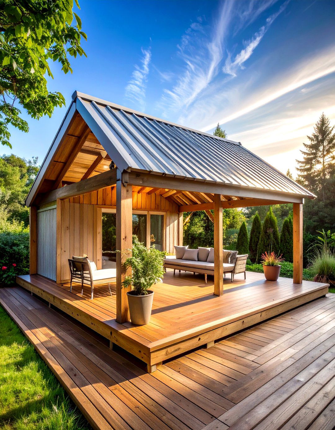 Corrugated Metal Roof Deck Shelter - 20 Covered Deck Ideas