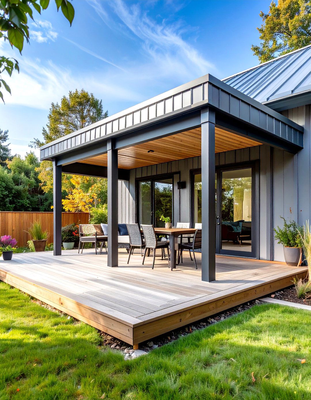 Corrugated Metal Roof Porch with Industrial Charm - 20 Metal Roof Porch Design Ideas