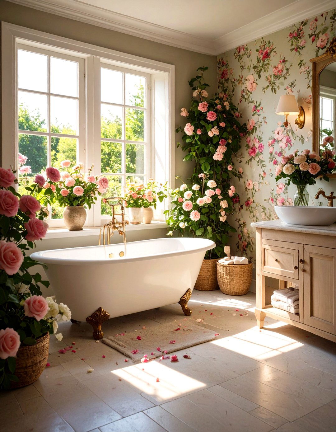 Cottage Bathroom Floral Wallpaper Statement - 20 Cottage Bathroom Ideas