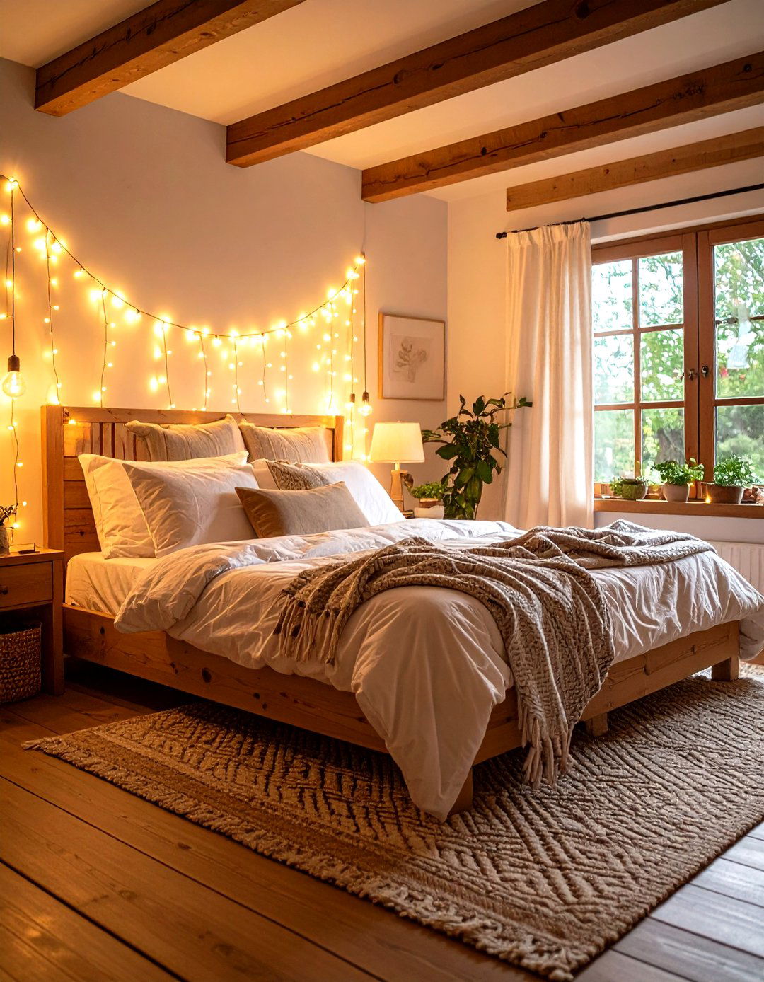 Cottage Bedroom with Fairy Light Ambiance - 20 Cottage Bedroom Ideas