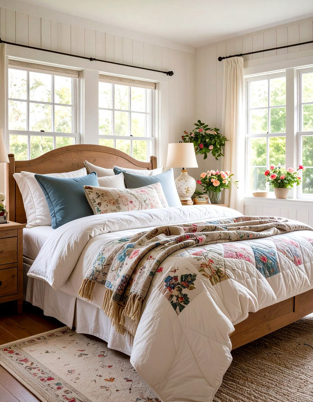 Cottage Bedroom with Layered Quilts and Coverlets - 20 Cottage Bedroom Ideas