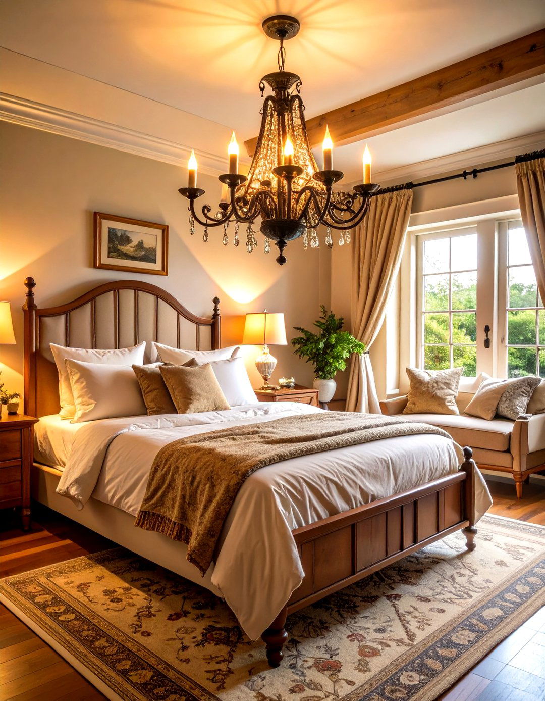 Cottage Bedroom with Romantic Chandelier Lighting - 20 Cottage Bedroom Ideas