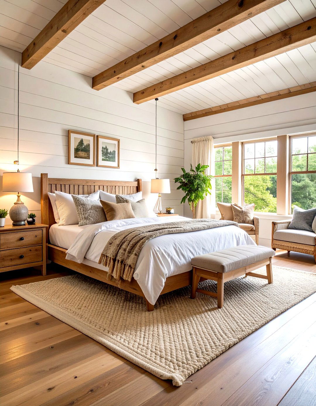 Cottage Bedroom with Shiplap Wood Paneling - 20 Cottage Bedroom Ideas