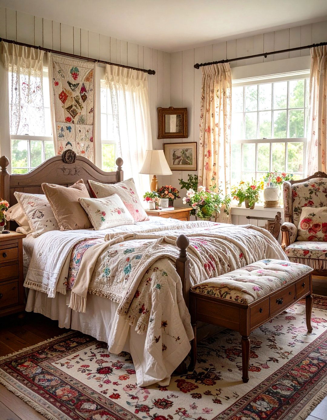 Cottage Bedroom with Vintage Textile Collections - 20 Cottage Bedroom Ideas