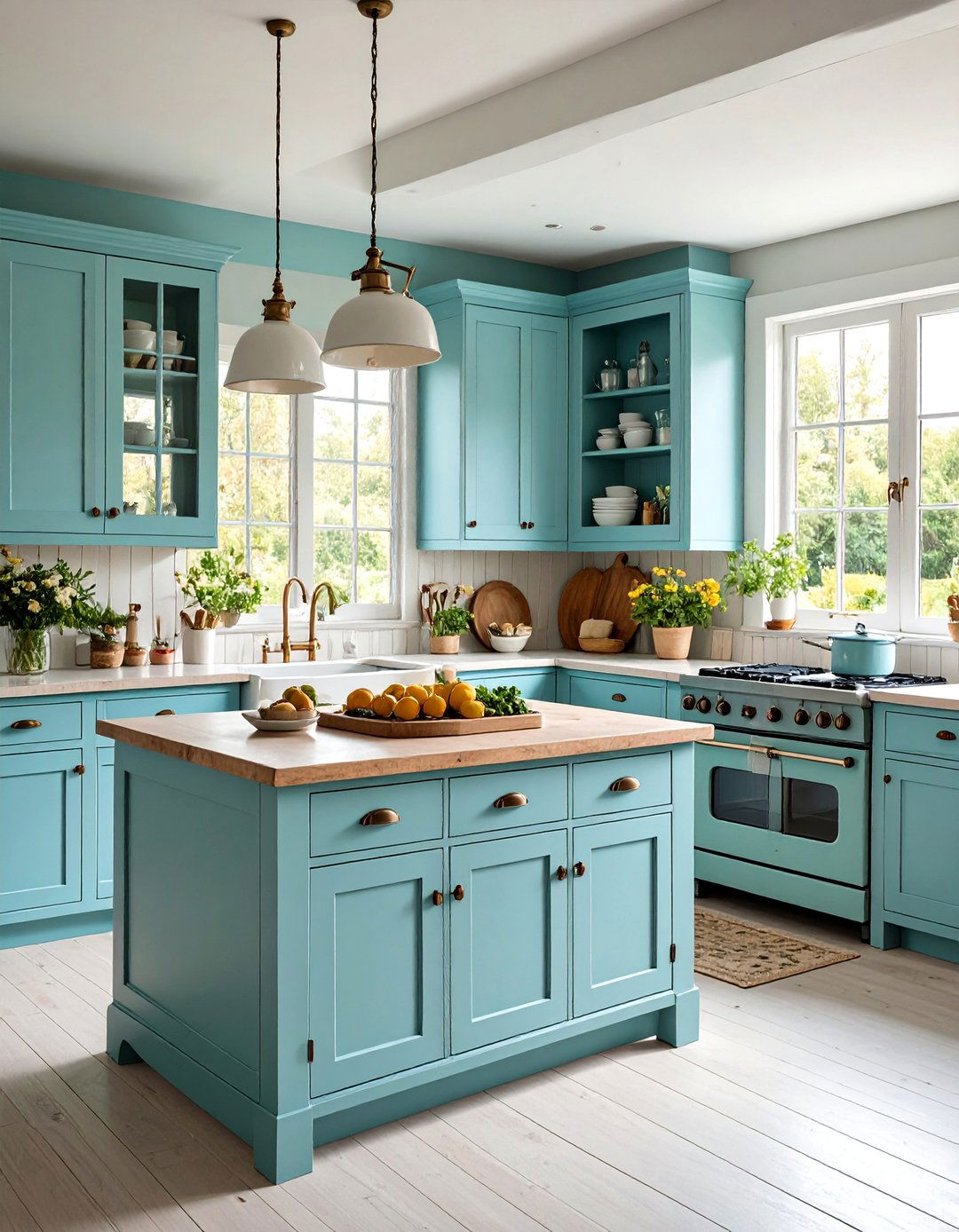 Cottage Blue Butcher Block Kitchen with Vintage Elements - 20 kitchens with blue countertops