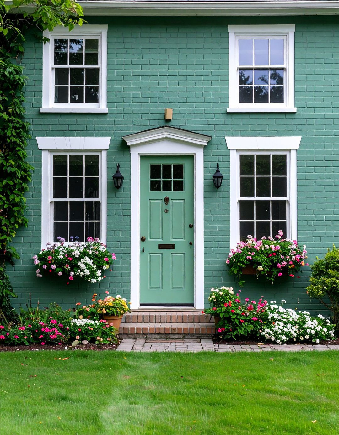 Cottage Core Appeal - 20 Sage Green Painted Brick House Ideas