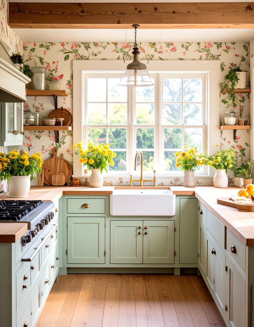 Cottage Core Kitchen with Butcher Block Countertops - 20 Kitchens With Butcher Block Countertops