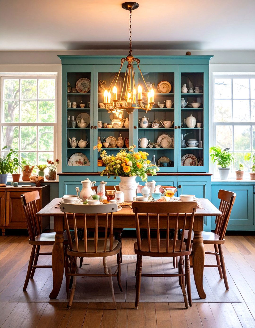 Cottage Dining Room with Antique Hutch and Collected Treasures - 20 cottage dining room ideas