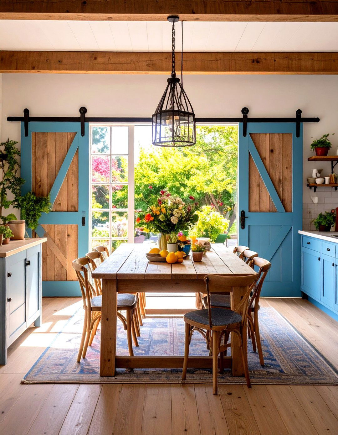 Cottage Dining Room with Barn Door and Rustic Sliding Hardware - 20 cottage dining room ideas