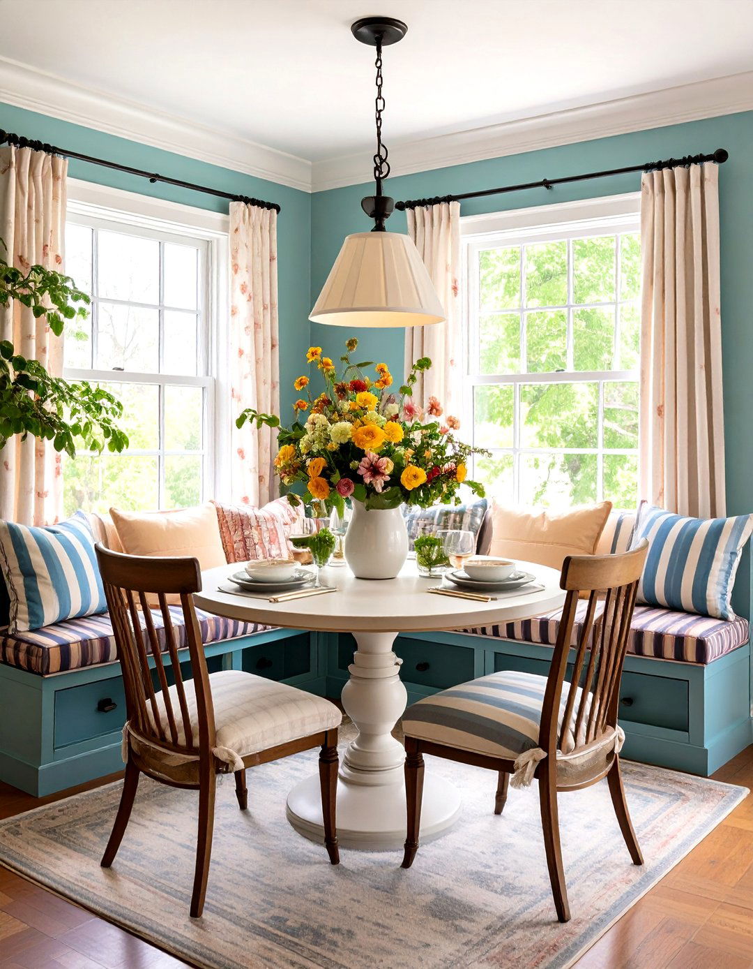Cottage Dining Room with Breakfast Nook Banquette and Storage Benches - 20 cottage dining room ideas