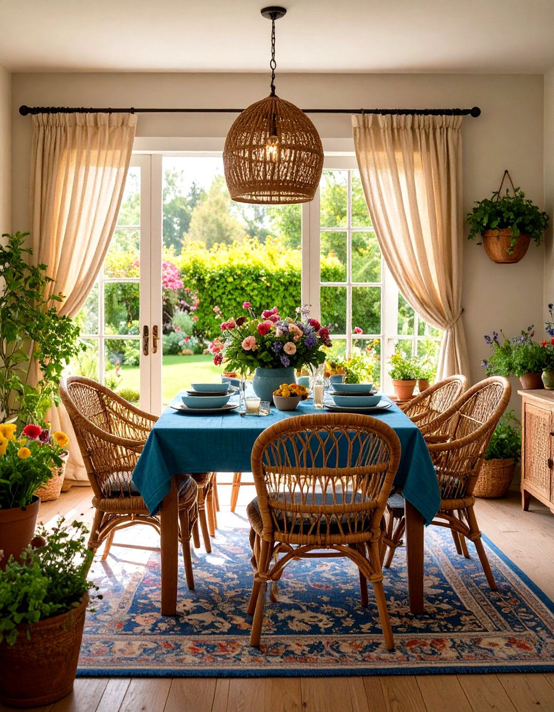 Cottage Dining Room with French Doors and Garden Views - 20 cottage dining room ideas