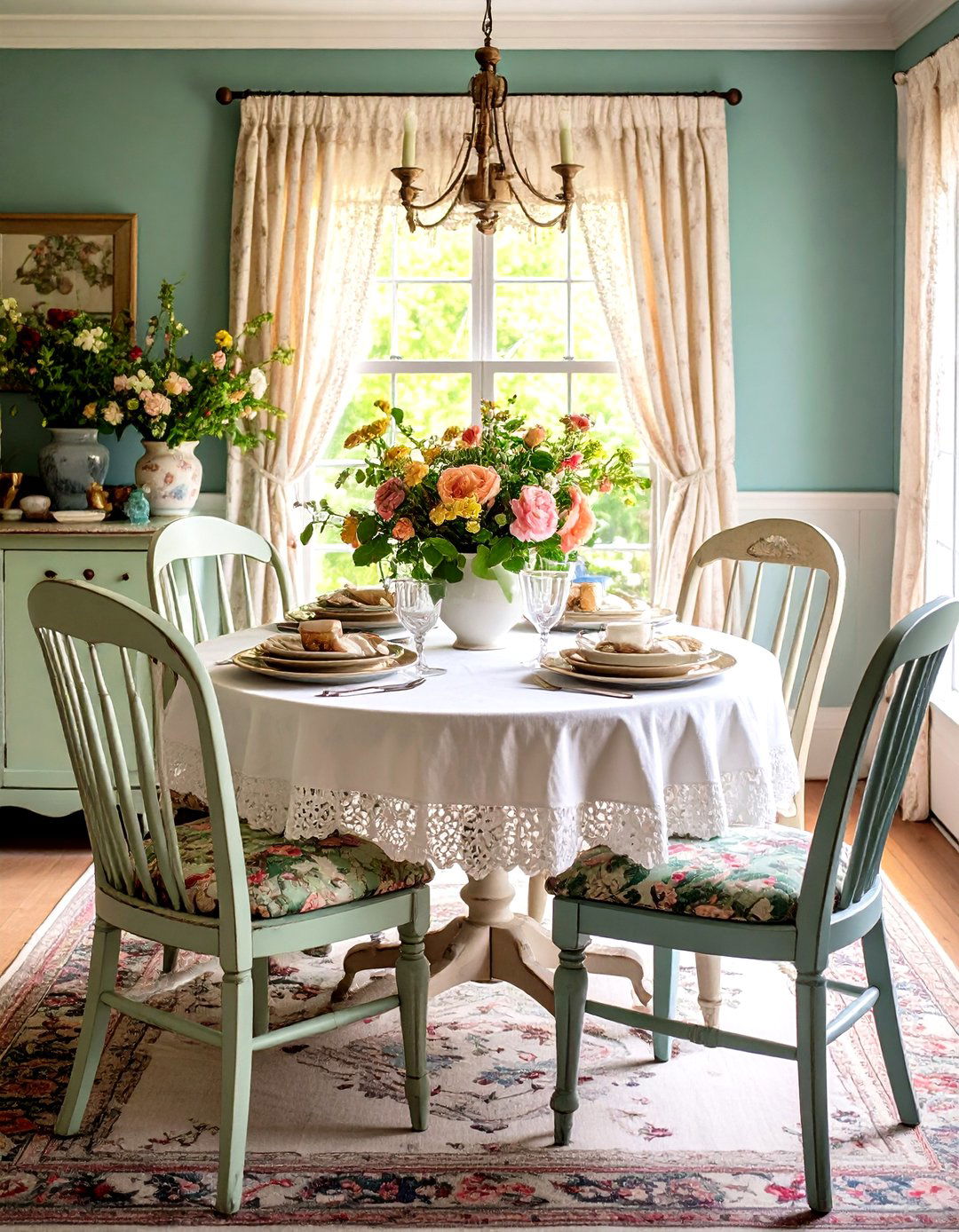 Cottage Dining Room with Painted Furniture and Shabby Chic Details - 20 cottage dining room ideas