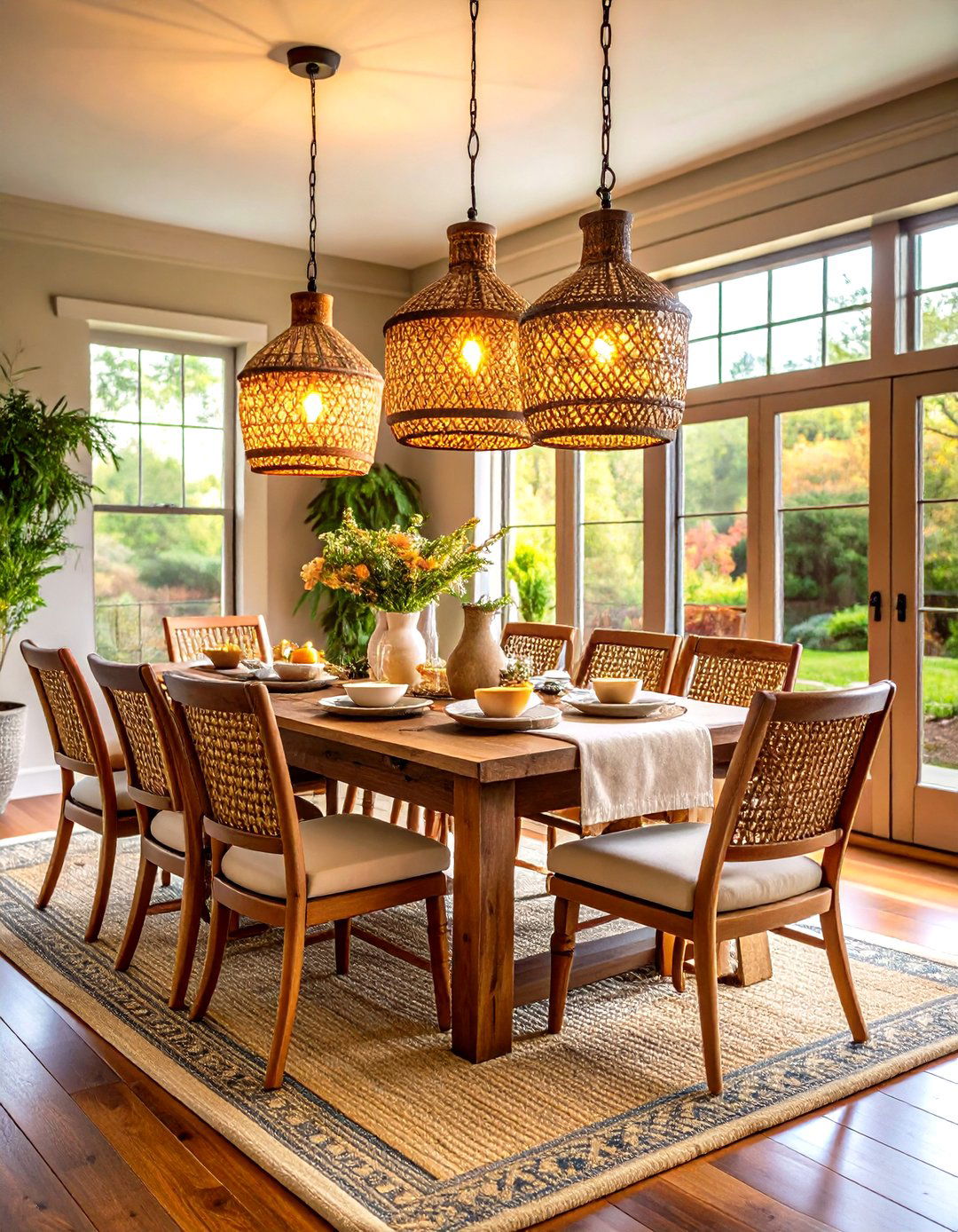 Cottage Dining Room with Pendant Lighting and Natural Linen Textures - 20 cottage dining room ideas