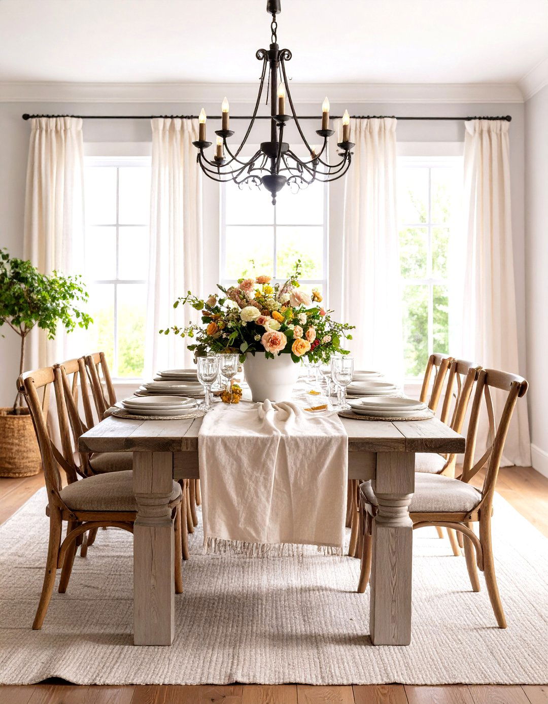 Cottage Dining Room with Rustic Farmhouse Table and Mixed Seating - 20 cottage dining room ideas