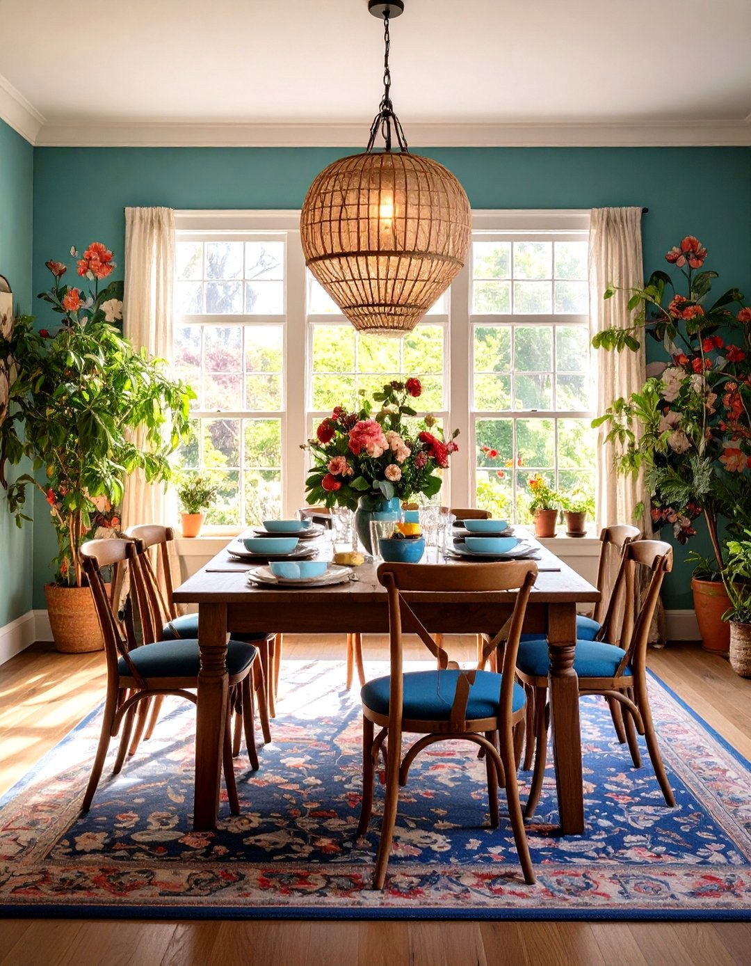 Cottage Dining Room with Statement Wallpaper and Modern Lighting - 20 cottage dining room ideas